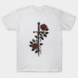 Medieval Art - Sword with roses T-Shirt